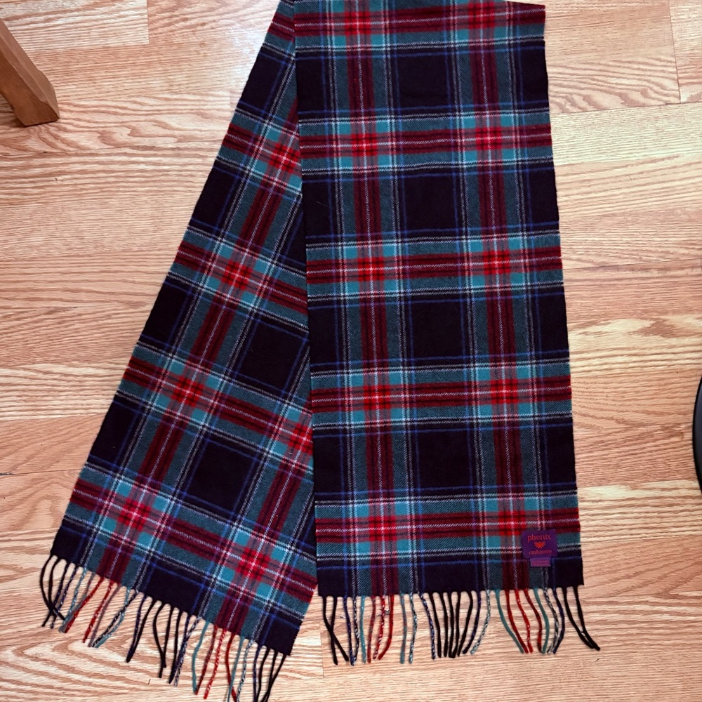 Phenix 100% Cashmere Plaid Scarf With Fringe